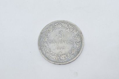  BELGIQUE 
Pièce en argent 5 francs Leopold Premier roi des belges 1847. 
Poids :...