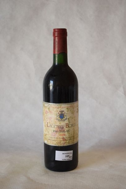 null 12 	bouteilles 	CH. 	LACOSTE-BORIE, 	Saint-Julien 	1985	 (ea eklt, 6 LB) 	
...