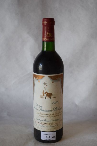  10	bouteilles 	CH. 	 MOUTON-BARONNE, 5° cru 	Pauillac 	1986	 (es, elt, 6 J, 4 TLB)...