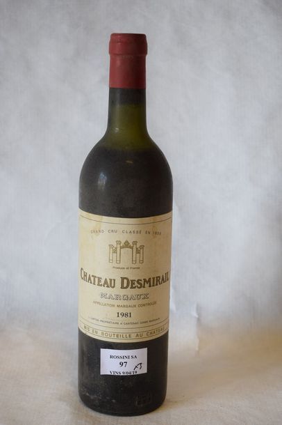  3 	bouteilles 	CH. 	DESMIRAIL, 4° cru 	Margaux 	1981	 (els, 1 TLB, 2 LB) 	 
 
