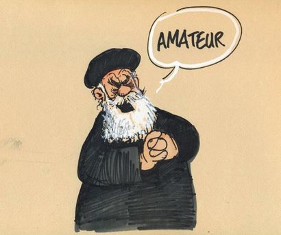 LOUP L'Ayatollah Khomeini Technique mixte. 23 x 20 cm.