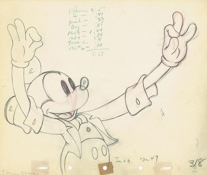 null MICKEY MAGICIEN Studio Disney 1937. Dessin d'animation de Mickey. 25,5 x 30,5...