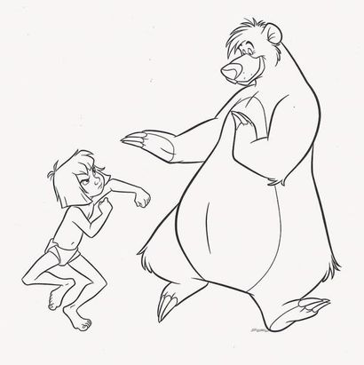 null LE LIVRE DE LA JUNGLE Studio Disney. Dessin pour un illustration de Baloo et...