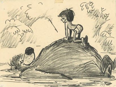 null LE LIVRE DE LA JUNGLE Studio Disney 1967. Dessin de storyboard de Bill Peet....