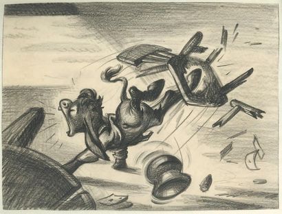 null PINOCCHIO - Studio Disney, 1940. Dessin de storyboard de Crapule en âne. 20...