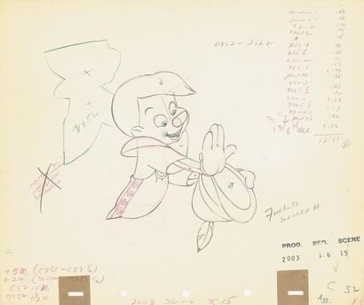 null PINOCCHIO - Studio Disney, 1940. Dessin d'animation de Pinocchio. 25,5 x 30,5...