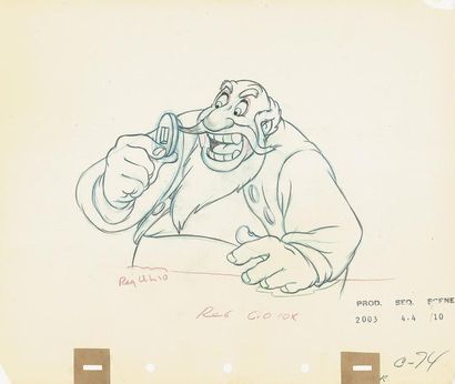 null PINOCCHIO - Studio Disney, 1940. Dessin d'animation de Stromboli mordant une...