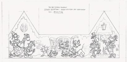 Studio Disney Dessin de Claude MARIN Mine de plomb et encre. 19 x 37 cm.