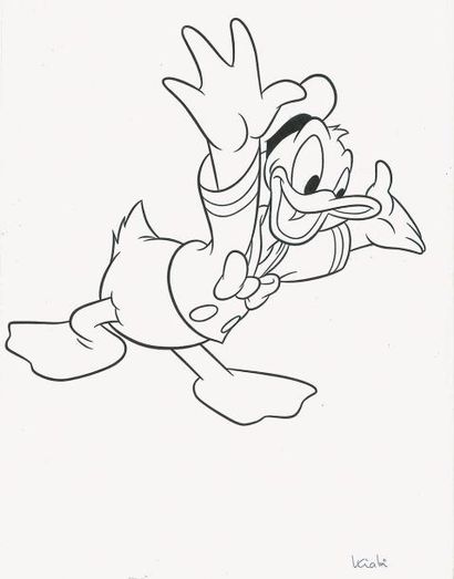 Studio Disney Ensemble de deux dessins Donald et ses neveux. Encre de chine. 42 x...