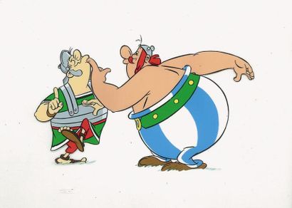 null ASTERIX - d'après Uderzo. Illustration sur cellulo d'Obelix et d'un romain....