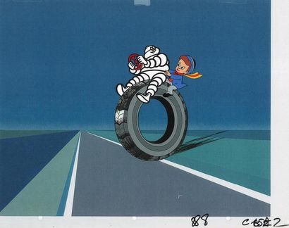 null PETIT MINEUR - Michelin - 1988. Cellulo du mineur et du bibendum sur un pneu....