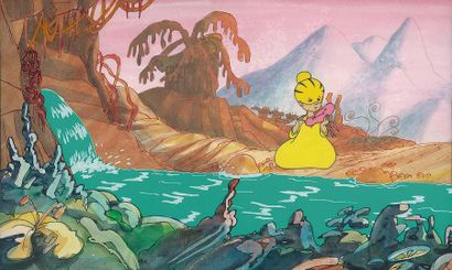 null LES MONDES ENGLOUTIS France Animation, 1984. Cellulo d'un enfant d'Arkadia sur...
