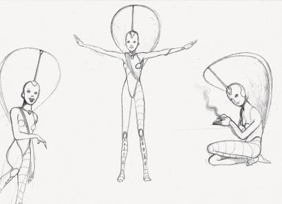 null LES MONDES ENGLOUTIS France Animation, 1984. Deux dessins d'étude d'Arkana la...