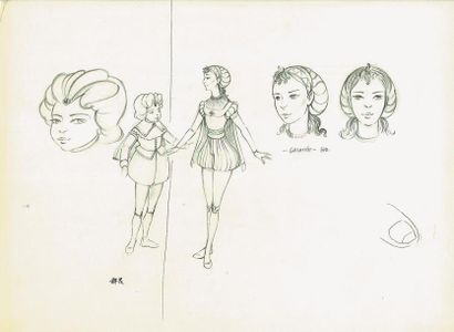 null ULYSSE 31 - DIC, 1978. Ensemble de trois dessins d'étude de personnages: Galatée,...