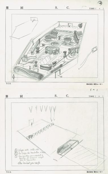 null ULYSSE 31 - DIC, 1978. Ensemble de 4 dessins de storyboard à la mine de plomb....