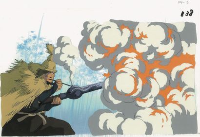 null PRINCESSE MONONOKE - Hayao Miyazaki. Studio Ghibli, 1997. Cellulo d'un arquebusier...