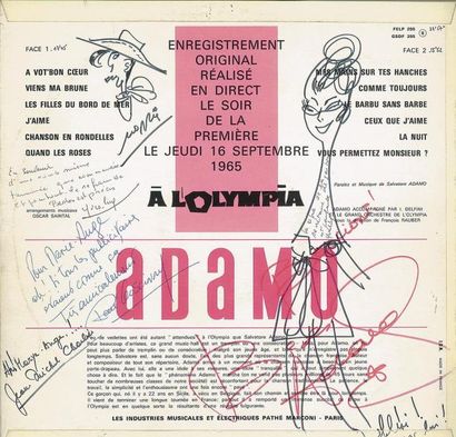 MORRIS Dédicace de Lucky Luke au feutre sur la pochette du disque Adamo à l'Olympia....