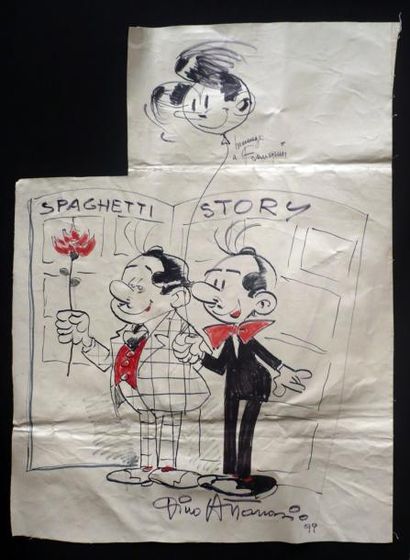 ATTANASIO Hommage à Franquin Signé et daté en bas à droite. 111 x 77 cm.