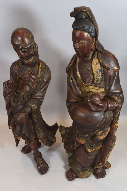 null Chine début XXème siècle 

Paire de sculptures en bois doré et polychrome figurant...