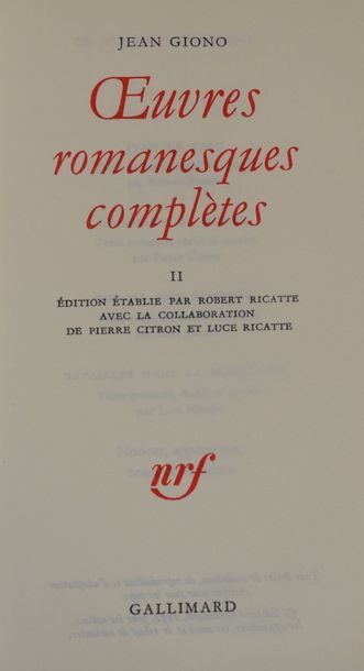 null BIBLIOTHEQUE DE LA PLEIADE

GIONO Jean. 1 vol. Oeuvres romanesques complètes...