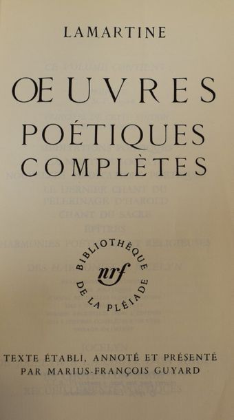 null BIBLIOTHEQUE DE LA PLEIADE

LAMARTINE Alphonse Marie Louis de Prat de. 1 vol....