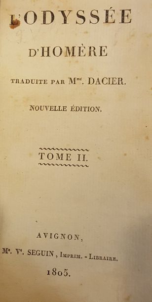 null HOMÈRE.

L'Odyssée d'Homère. Traduite par Mme Dacier- Avignon, Me Ve Seguin,...