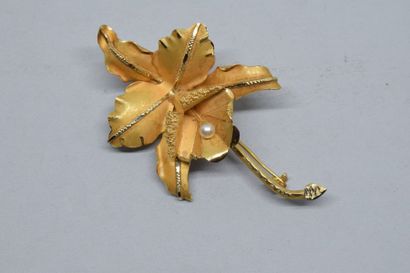 null Broche en or jaune 14k (585) brillant et matifié figurant une fleur, le pistil...