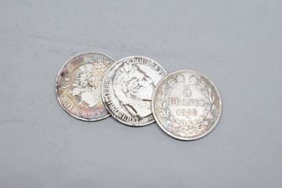 null FRANCE

Ensemble de trois pièces en argent de 5 francs :

IIème type Domard...