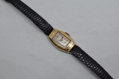 null Montre bracelet de dame, boîtier rectangulaire en or jaune 18k (750), cadran...