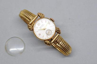 null Montre bracelet de dame, bracelet et boîtier en or jaune 18k (750), cadran rond...