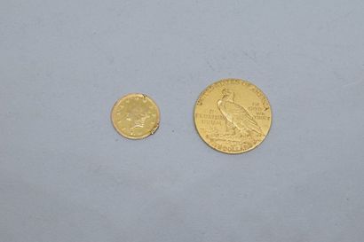null Lot de deux pièces en or comprenant : 

- 1 x 5 Dollars "Indian Head" 1915....