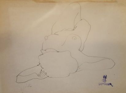 null LAM-DONG (1920-1987) 



Nus féminins,



Deux dessins à l'encre brune ou noire...