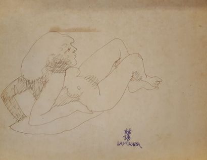 null LAM-DONG (1920-1987) 



Nus féminins,



Trois dessins à l'encre brune ou noire,...