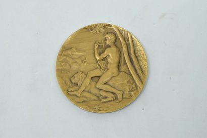 null Médaille en bronze doré à double face par Louis-Eugène Mouchon

Av / Orphée,...