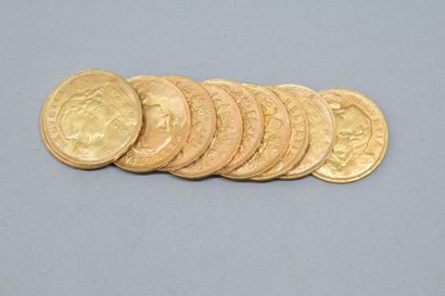 null Lot de 10 pièces en or de 20 francs Vreneli (1935 LB x 6 ; 1947 B x 4)

TB à...