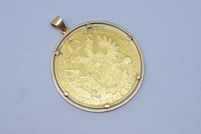 null Pendentif en or jaune 18k (750) orné d'une pièce en or de 4 ducats Franz Joseph...