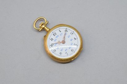 null Montre de col en or jaune 18k (750), cadran à fond émaillé blanc à chiffres...