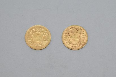 null Deux pièces en or 20 francs Vreneli - 1901 B et 1902 B

Avers : personnification...