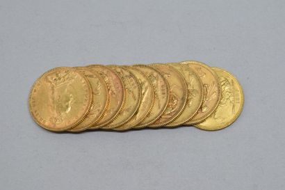 Dix pièces en or 1 souverain Victoria effigie...
