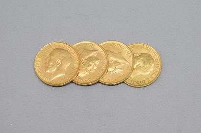 null Quatre pièces en or 1 souverain George V - 1913 - 1914 - 1915 - 1918

Avers...