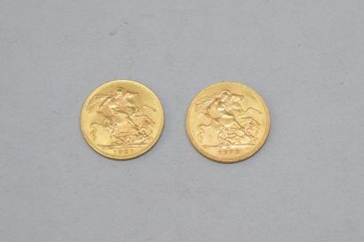 null Deux pièces en or 1 souverain George V - 1927 - 1932

Avers : Effigie gauche...