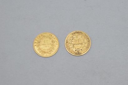 null Ensemble de deux pièces en or 10 francs 

" Napoléon tête nue " - 1857 A. Graveur...