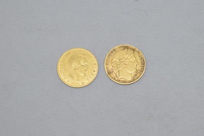 null Ensemble de deux pièces en or 10 francs 

" Napoléon tête nue " - 1857 A. Graveur...