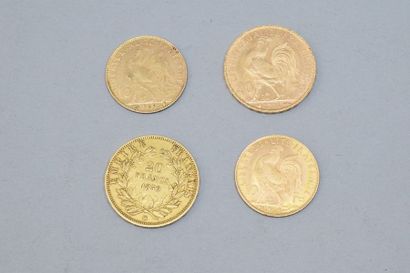 null Lot de pièces en or comprenant :

- 1 pièce de 20 francs Coq (Liberté, égalité,...