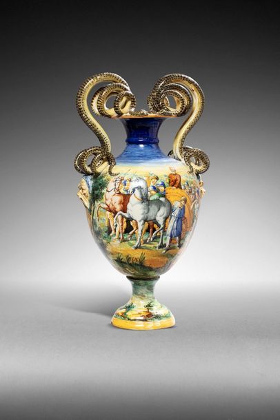 null Italie - Signé Pesaro - XIXème

Grand vase sur piédouche à anses formées de...