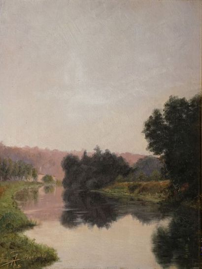  ÉCOLE FRANÇAISE XIXe siècle 
Les bords de la Seine à Issy-les-Moulineaux 
huile...