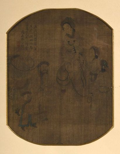 null Histoire de la Dame Cai Wenji 

Ecran monté en feuille d'album peint sur soie...