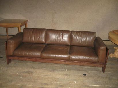 un canapé bois et cuir longueur 200 cm, Tobia...