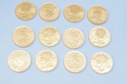 null Douze pièces en or de 20 Francs Vreneli (1935 LB x 12)

TTB à SUP. 

Poids :...