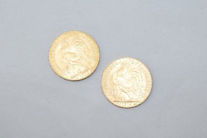 null Deux pièces en or de 20 francs coq 1908 & 1914 

TTB à SUP

Poids : 12.90 g...